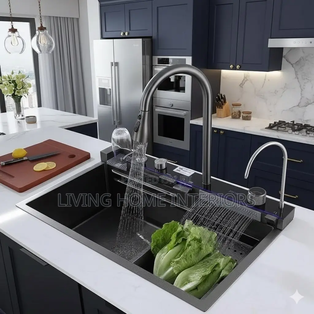 Black Luxury Four Button Kitchen Sink With Mixer Tap
