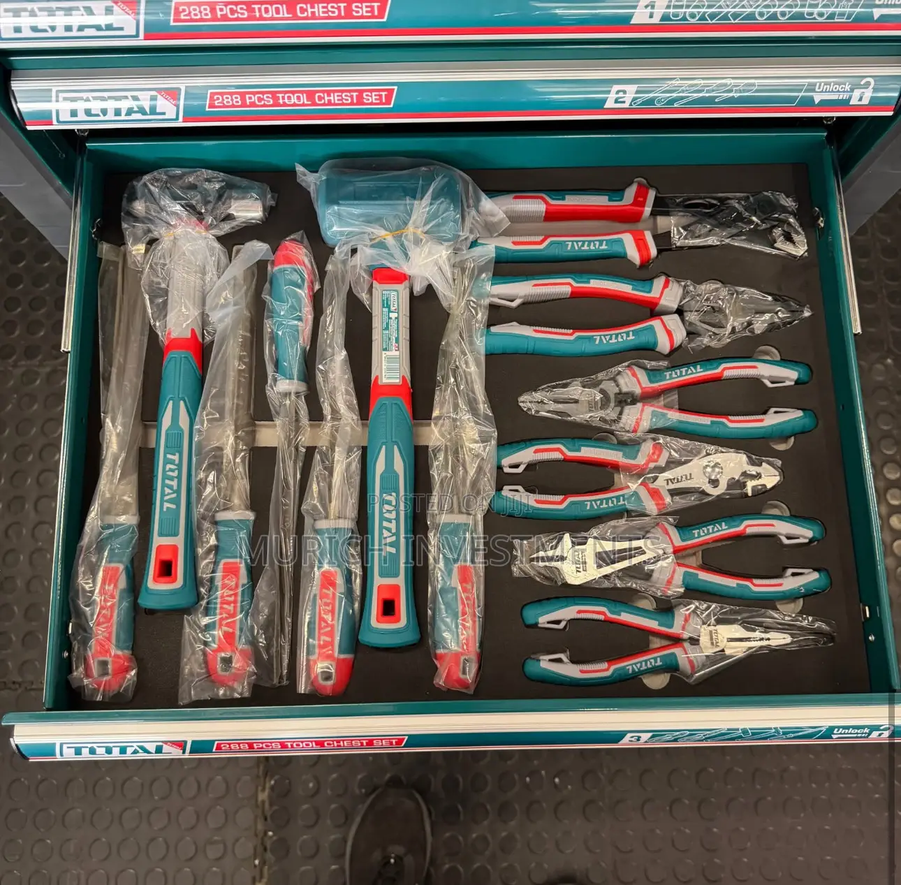 Total 288pcs Tool Chest Set + 3/4′′ 1350nm Cordless Impact Wrench