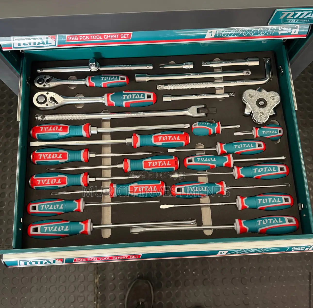 Total 288pcs Tool Chest Set + 3/4′′ 1350nm Cordless Impact Wrench
