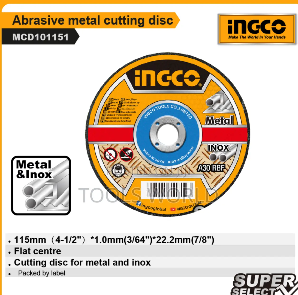 Ingco 115mm (4-1/2”) Abrasive Metal Cutting Disc Set – 10pcs/Set