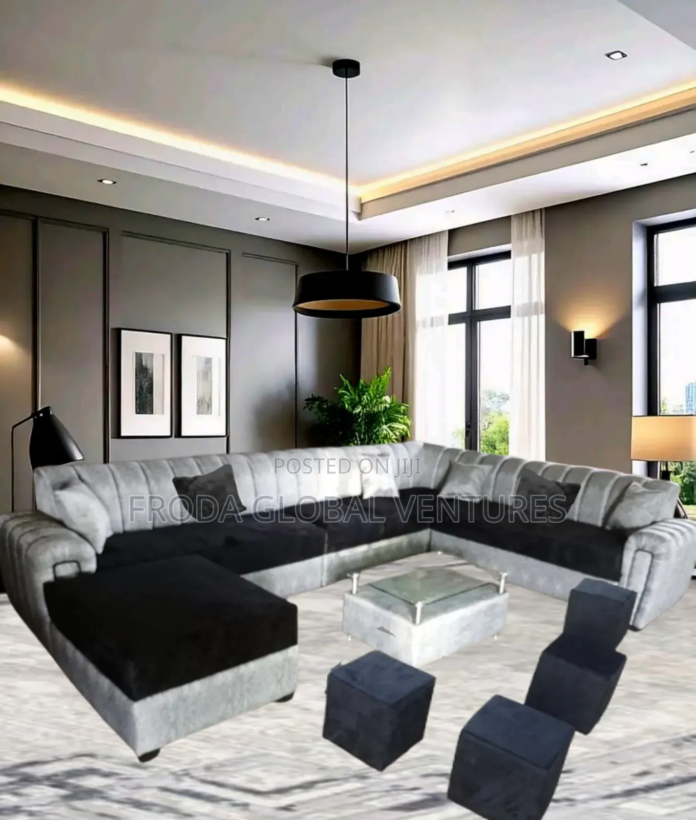 Set of 9 Seaters U-Shape Sofa Chairs With Table and Stools. Bn06
