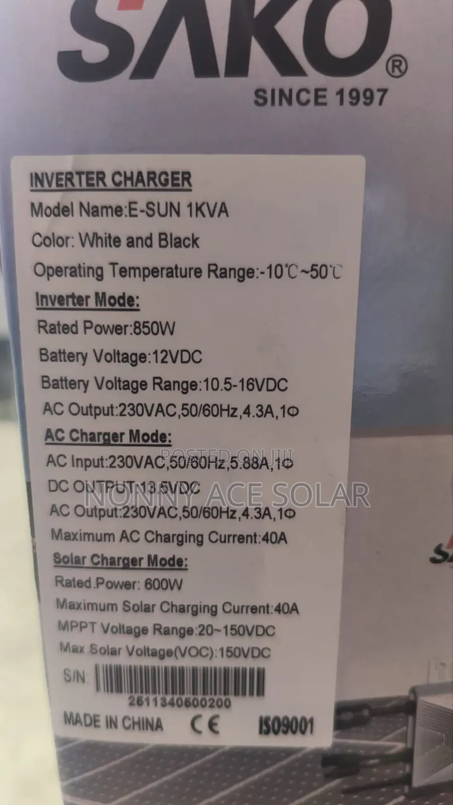 Sako 1kva Hybrid Inverter With MTTP 150v Charge Controller