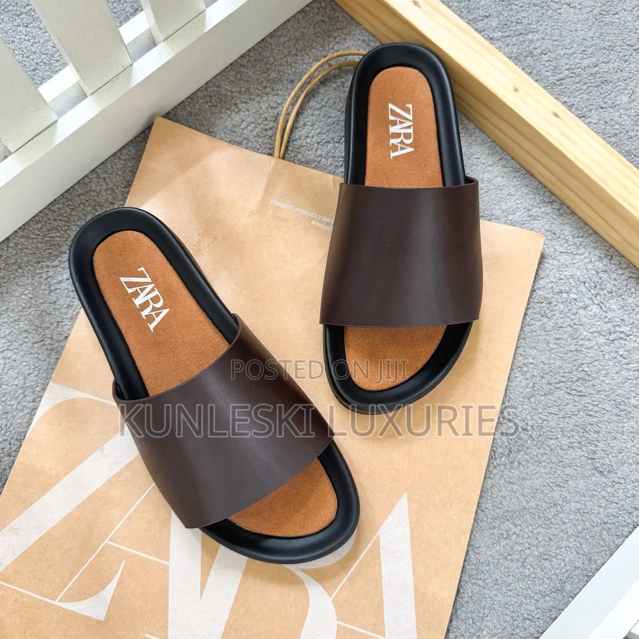 Original Zara Cover Leather Slippers For Men
