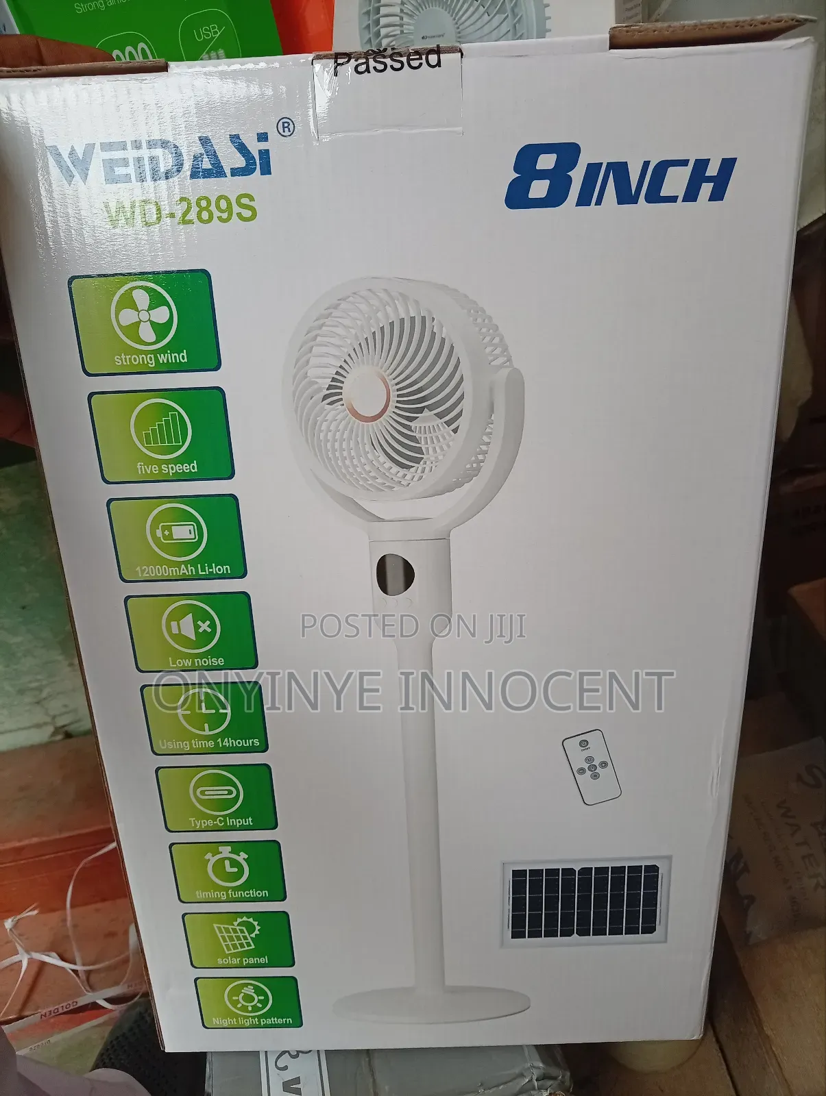 Weidasi : 8-Inch Rechargeable Solar Pedestal Fan With Remote Control