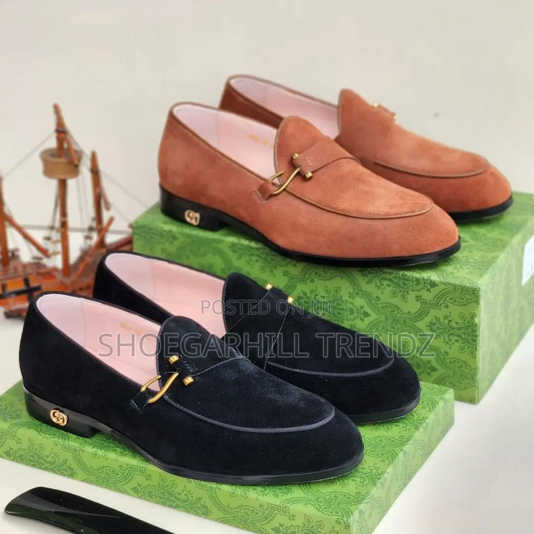 Men Gg Suede Loafers in Black and Brown Clour