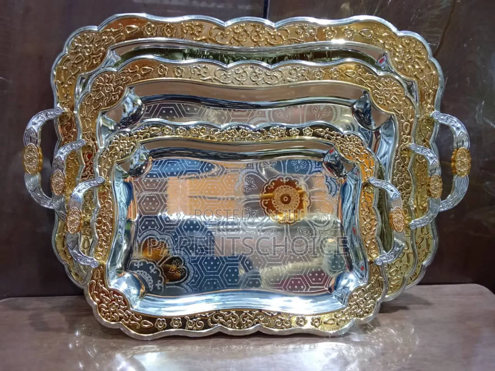 Golden Serving Trays 3 in 1 Stainless Steel