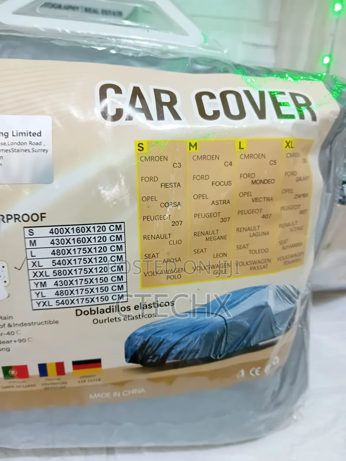 Universal Uv Protection/Water Dustproof Car Cover, 2 Layer With Zipper