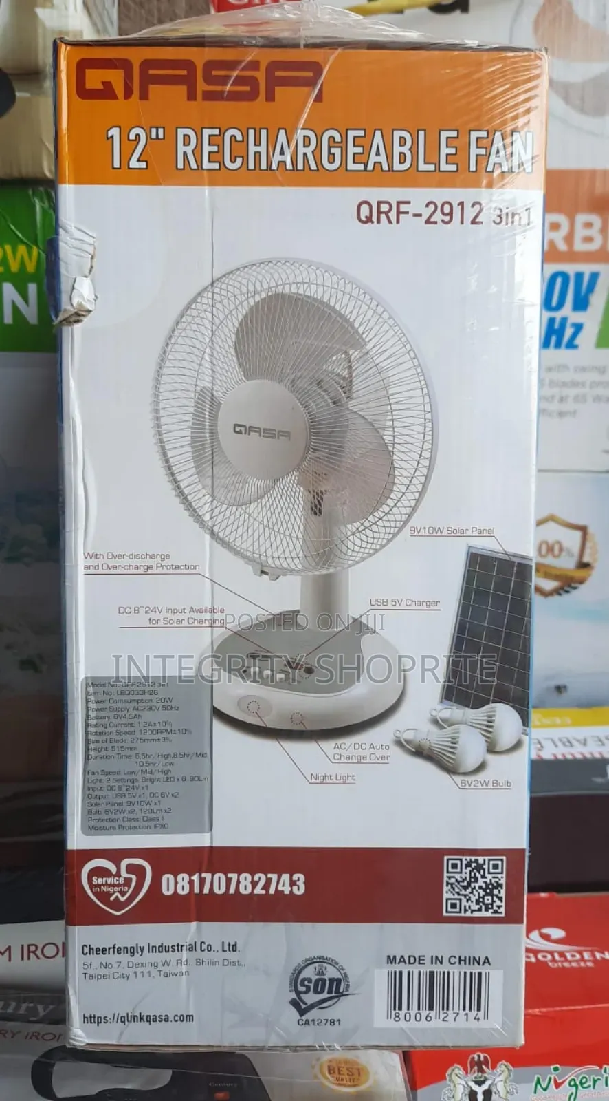 12inch Qasa Rechargeable Fan