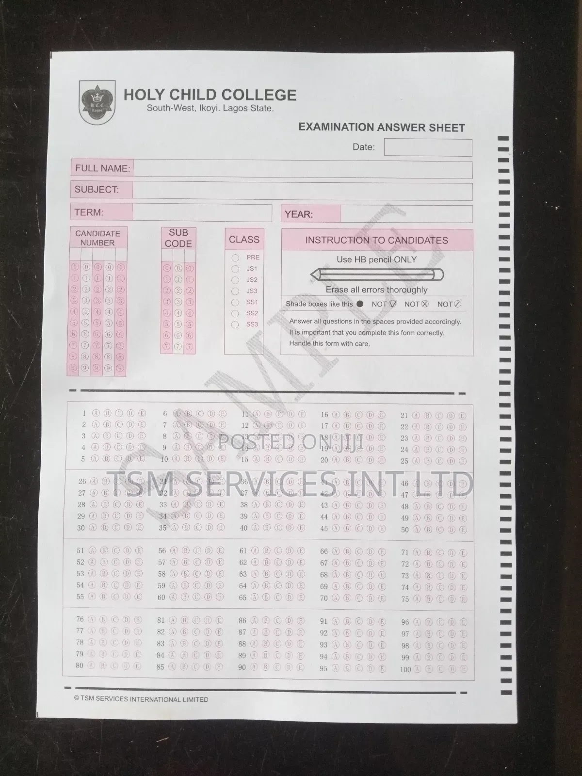 Answer Sheets for Omr Solution