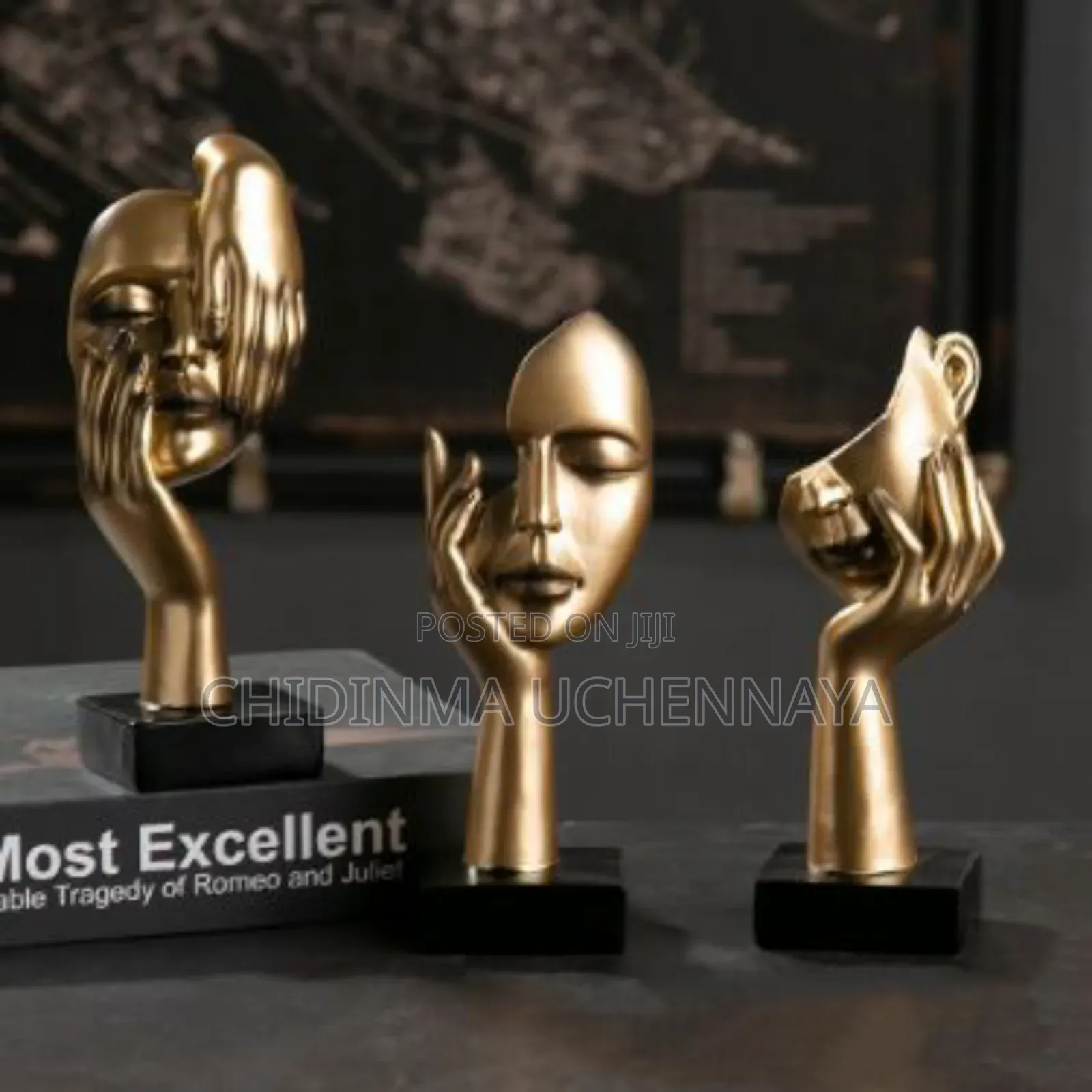 Abstract Gold Mask Sculpture for Living Room