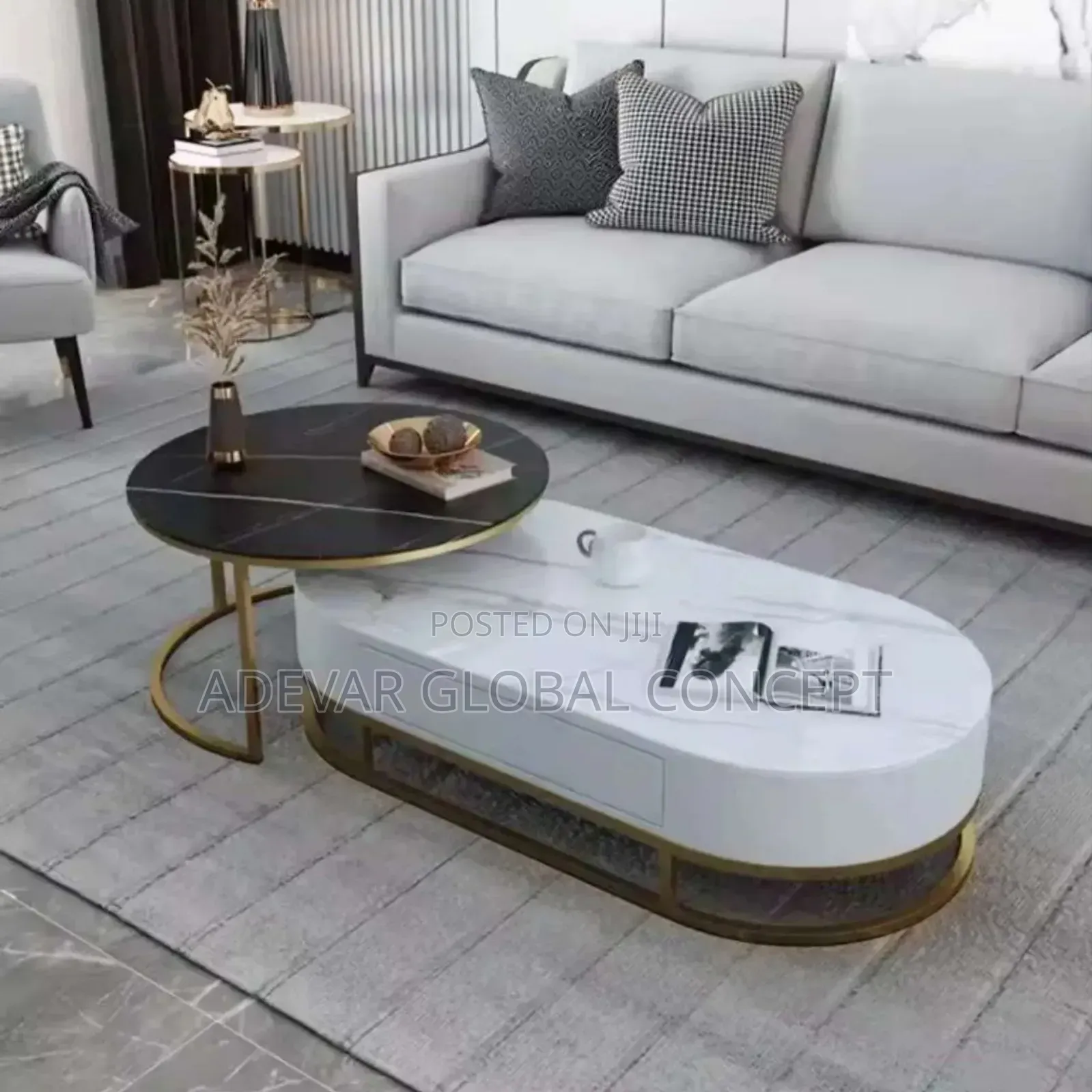 Swipe Left 4more Colors - 2in1 Real Marble Oval Round Center Table
