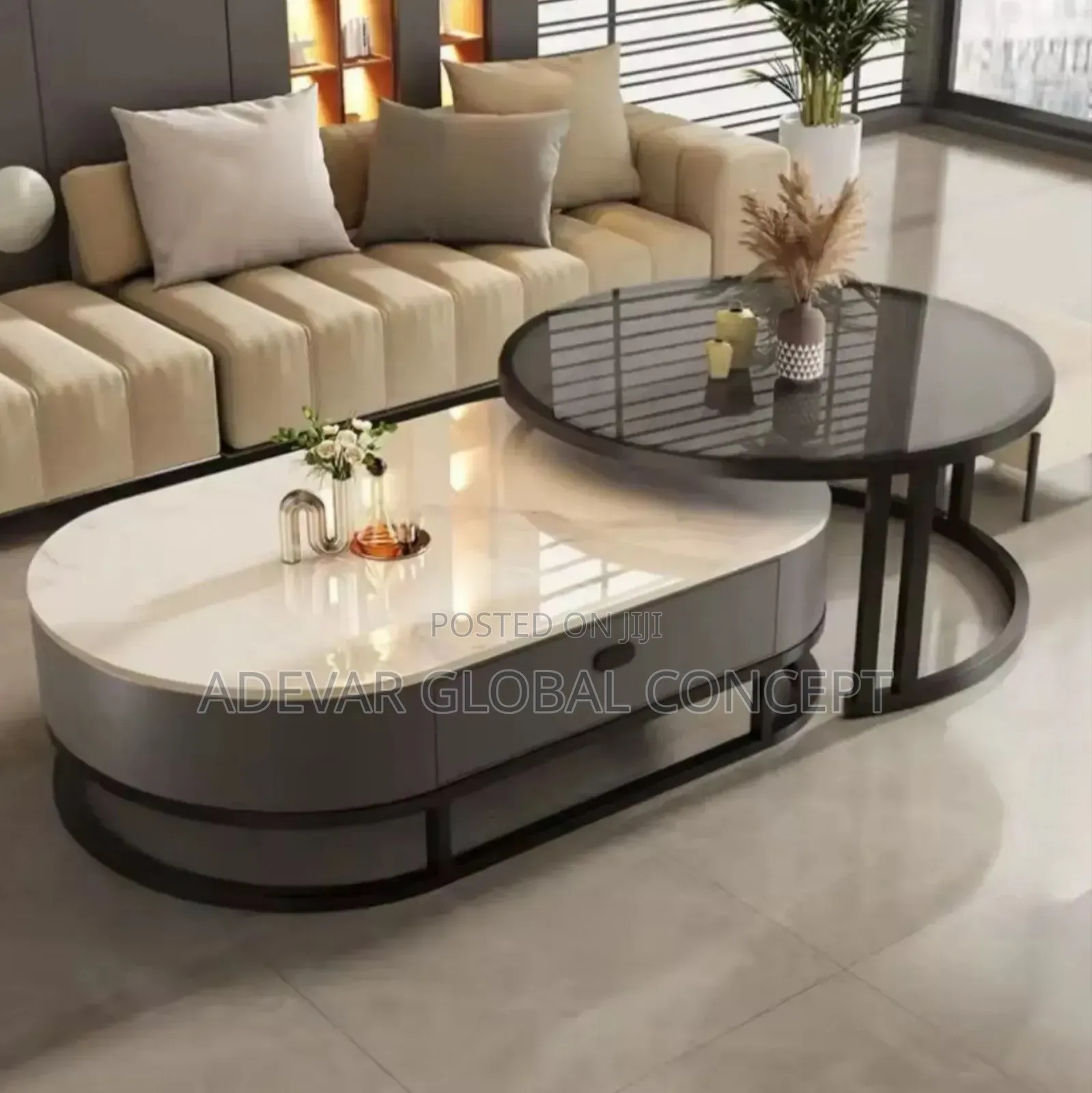 Swipe Left 4more Colors - 2in1 Real Marble Oval Round Center Table