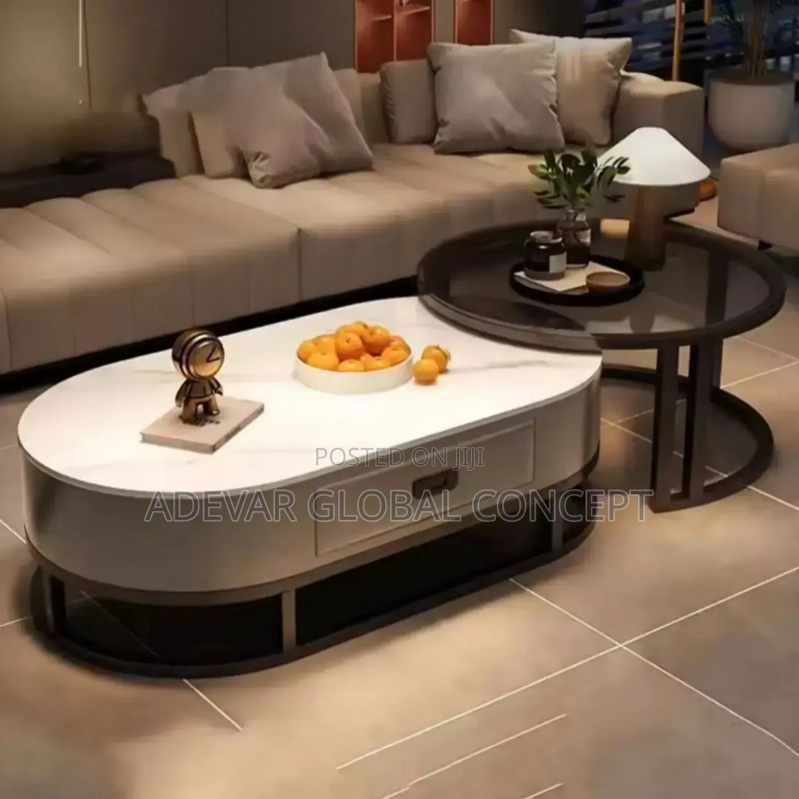 Swipe Left 4more Colors - 2in1 Real Marble Oval Round Center Table