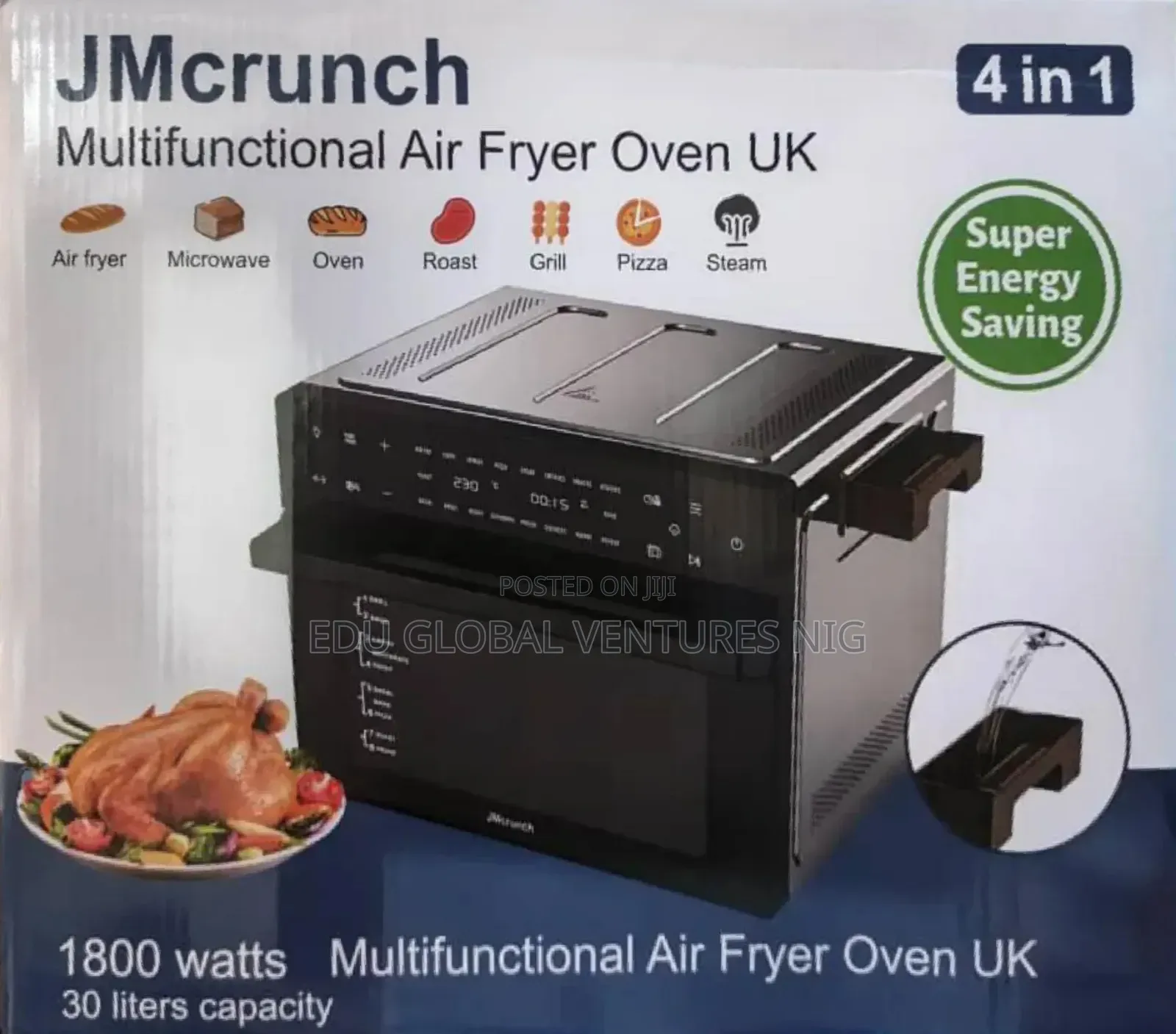 Jm Crunch Steam 4-1 Multifunctional 30litres Airfryer Oven. 1800watts.