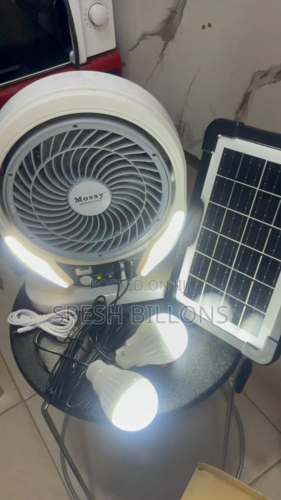 Inverter Table Fan With Panel and Bulb | Rechargeable Lithium Battery