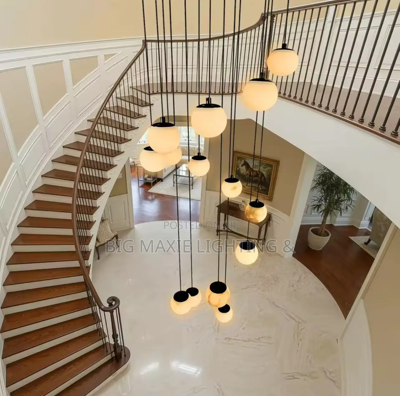 Spiral Chandelier for High Ceilings Modern Pendant Light Staircase