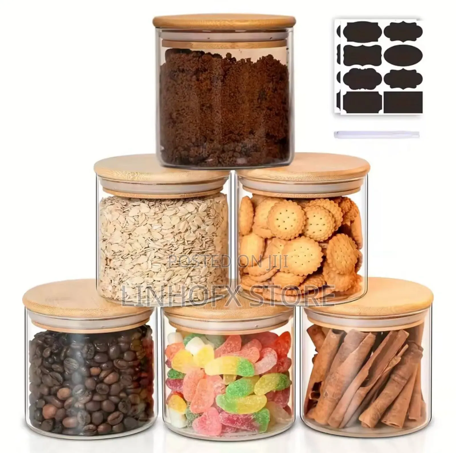 22oz Set Of 6 Glass Jars With Airtight Bamboo Lids Glass Container