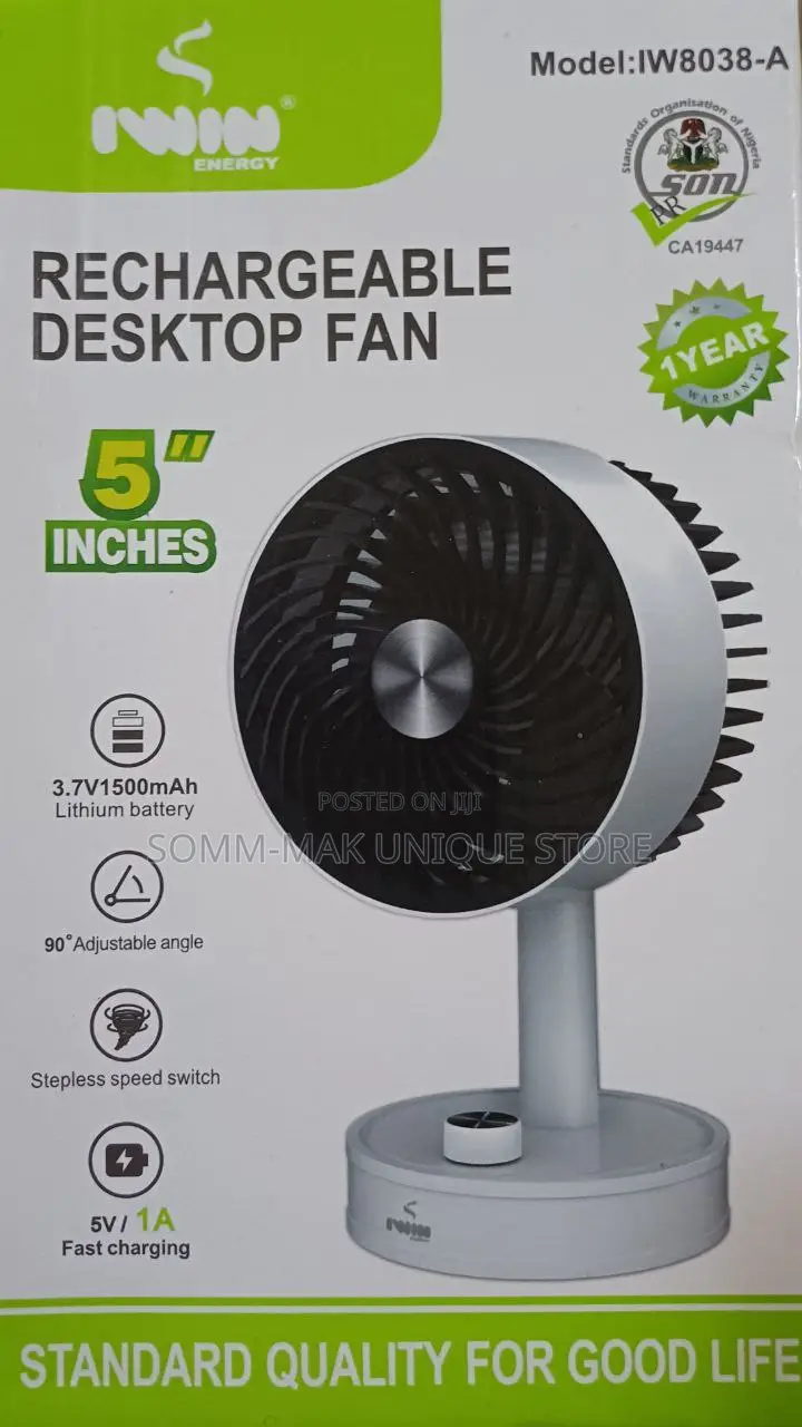 5" Rechargable Desktop Fan