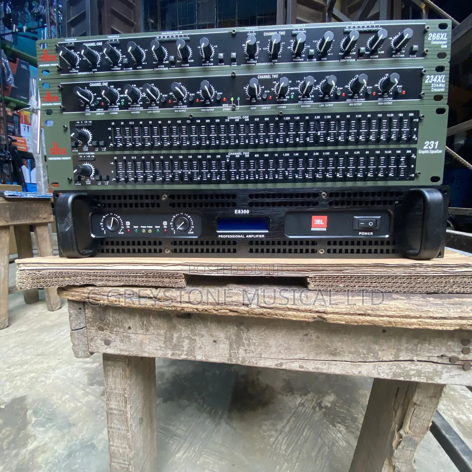 JBL-E8300 Amp -DBX Double Equalizer-DBX Crossover 234- Compressor .