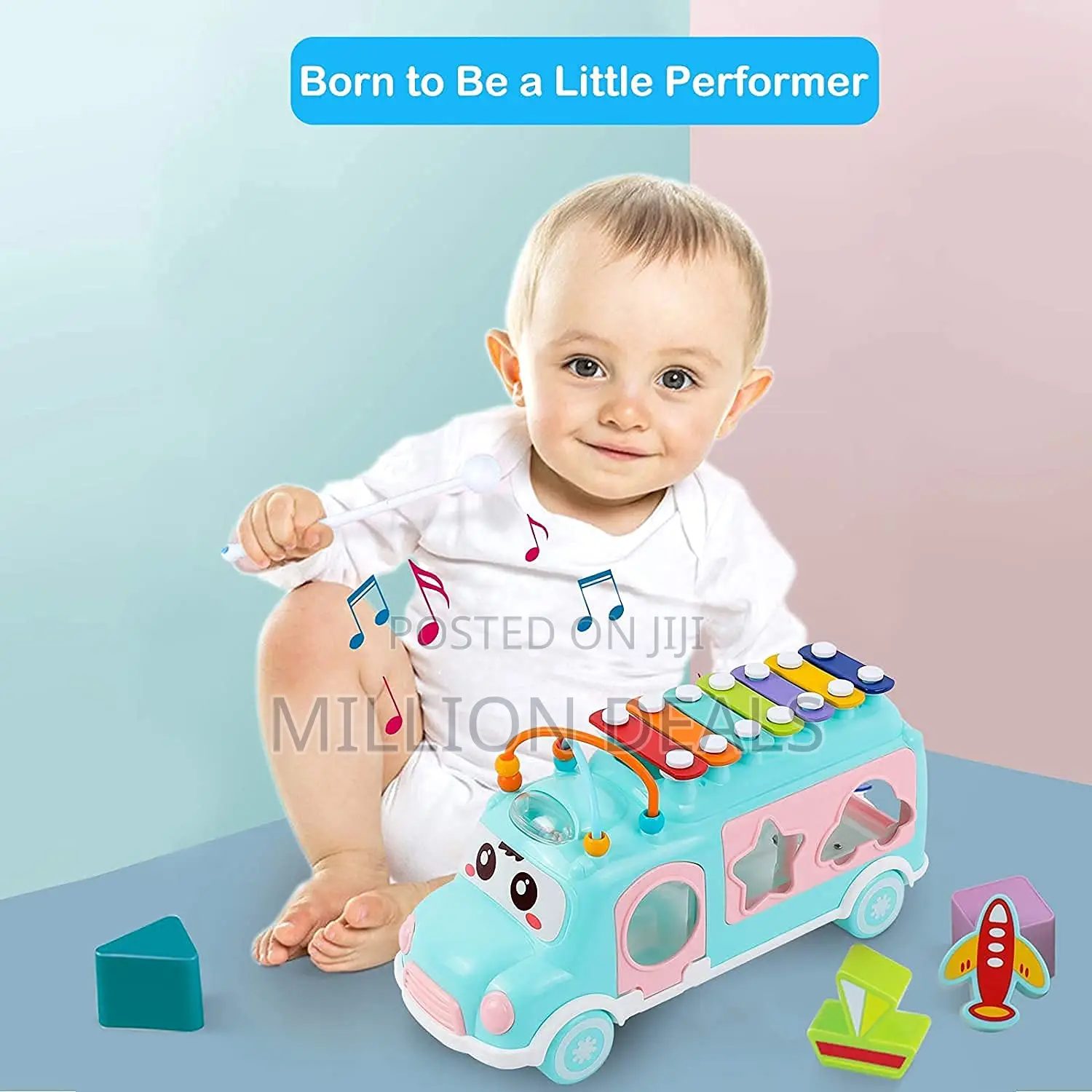 Musical Happy Bus Toy Baby 6-18 Xylophone Shape Learning Toy