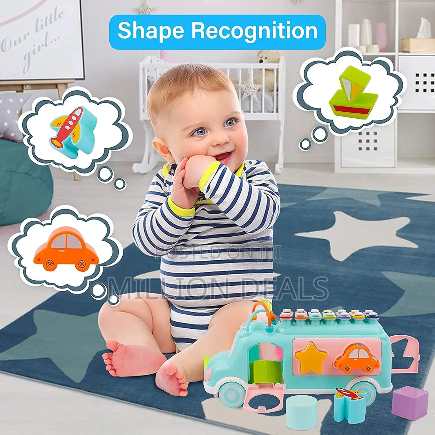 Musical Happy Bus Toy Baby 6-18 Xylophone Shape Learning Toy
