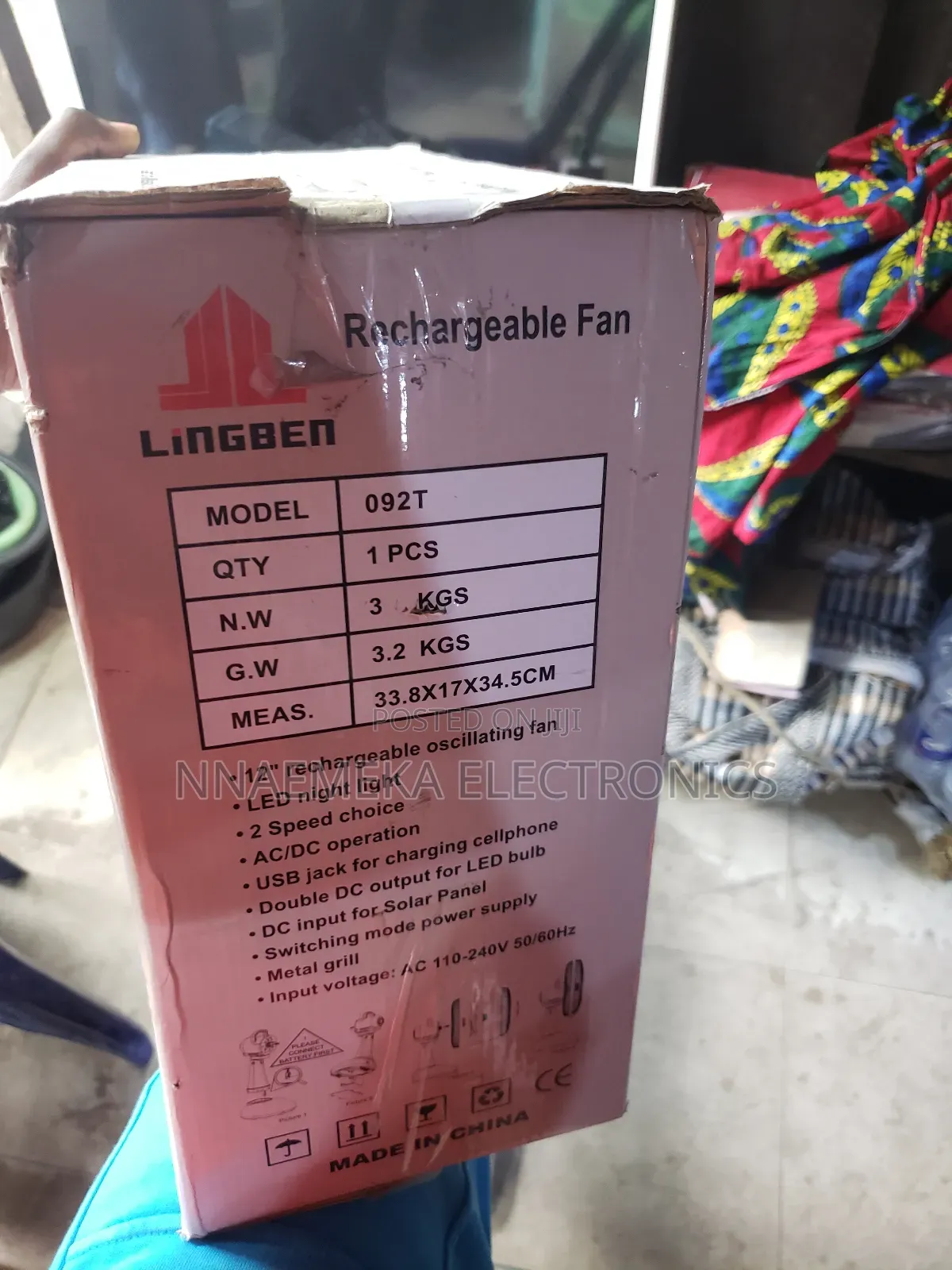 Lingben 12" Ac/Dc Table Solar Rechargeable Table Fan