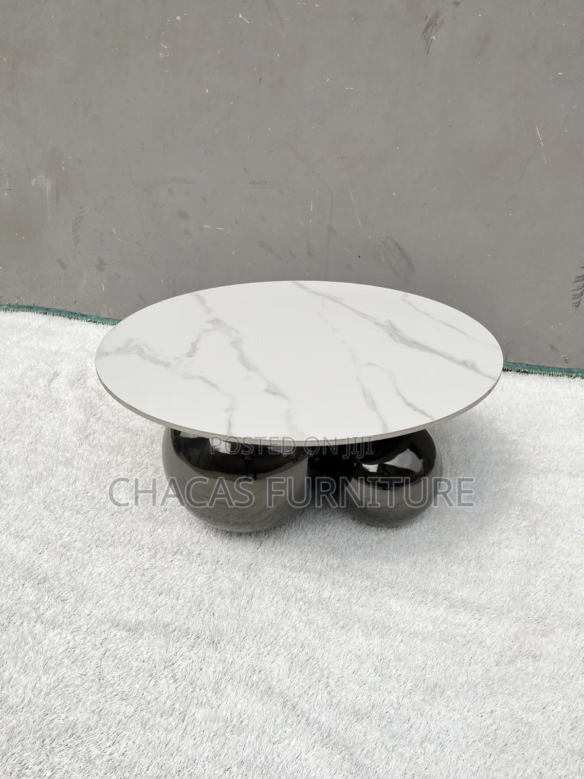 Luxury Marble-Top Coffee Table With Chrome Spherical Base