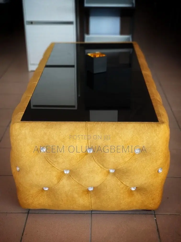 Glass Top Yellow Fabric Center Table