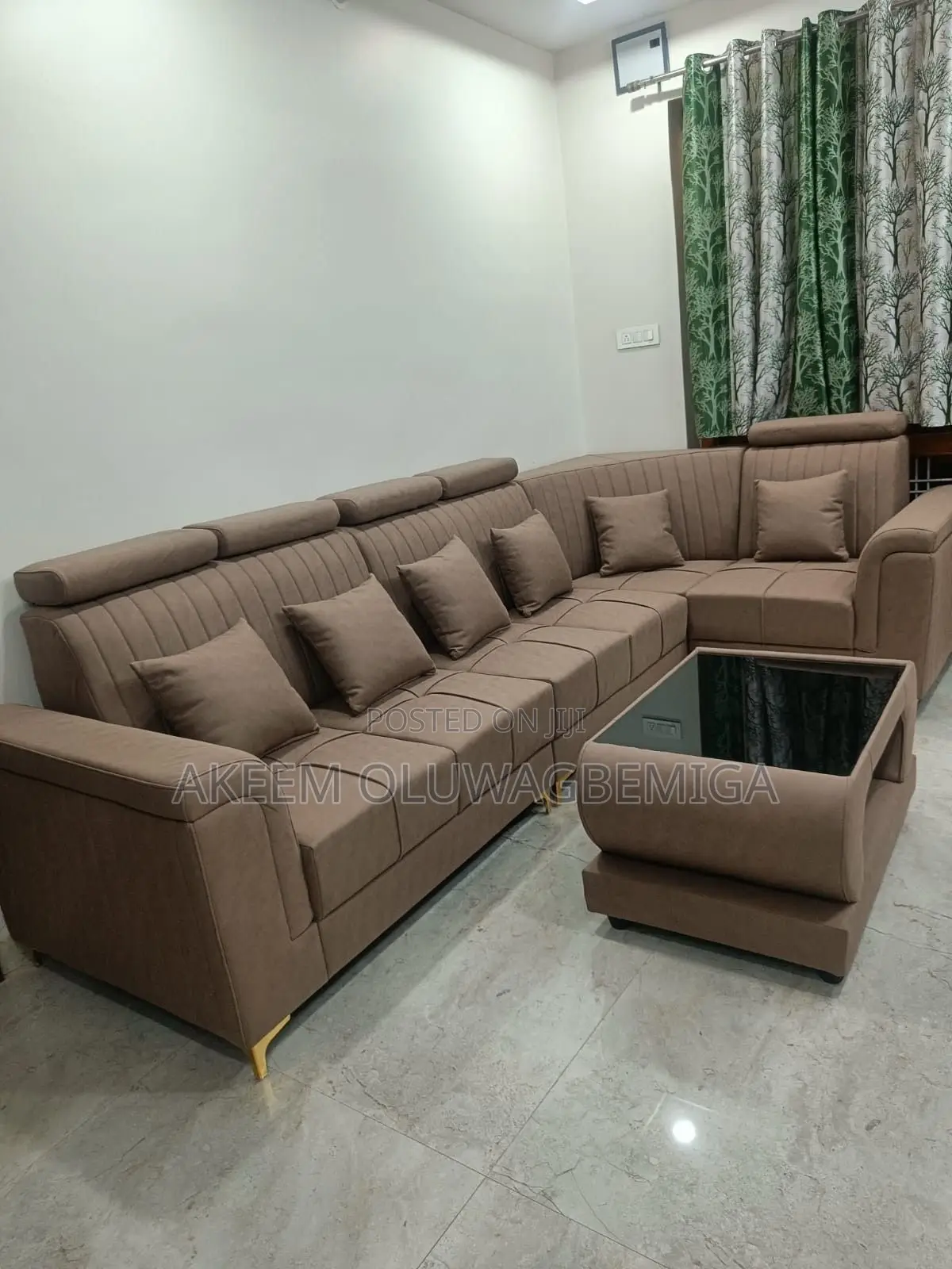 Leather Material L Shaped Chair With Center Table