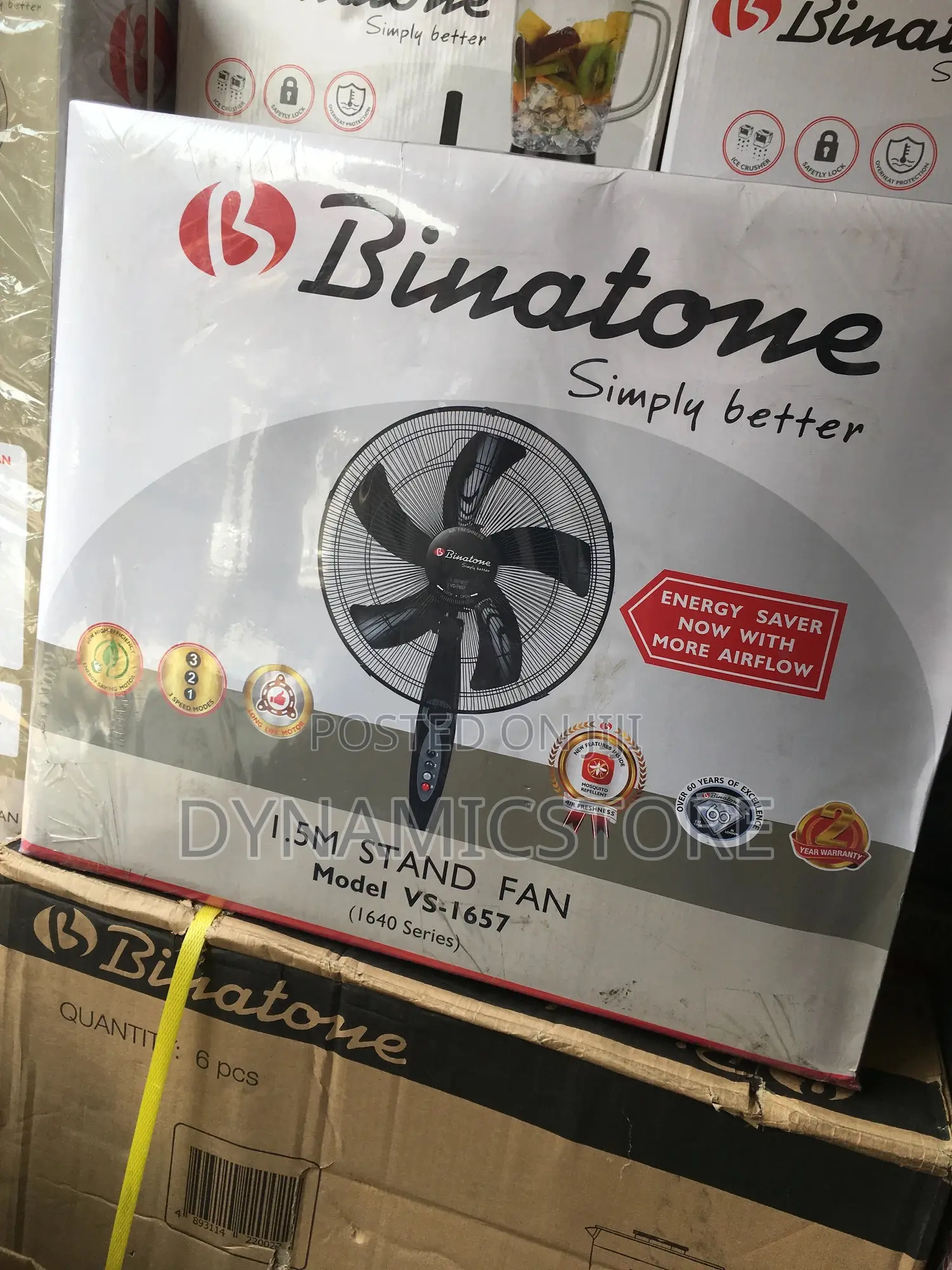 Binatone 16" 5 Blades 60w, 3 Speed Push Button.