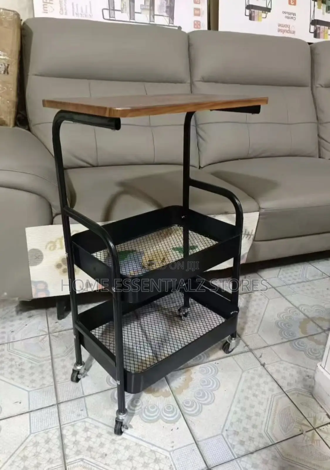 Heavy Duty Rolling Storage Cart Organizer - Side Table With Wood Top