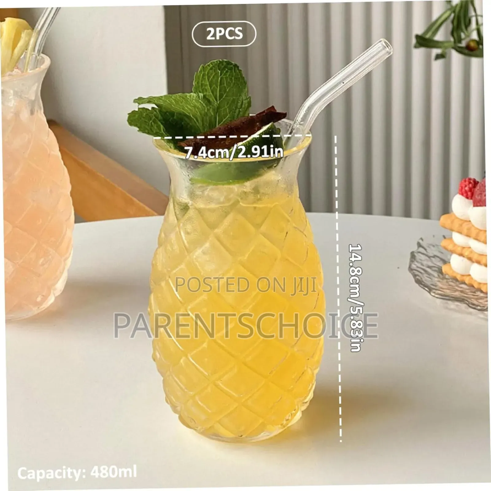 Pineapple Glasses for Cocktails, Drinking Glasses for Bar - 6pcs