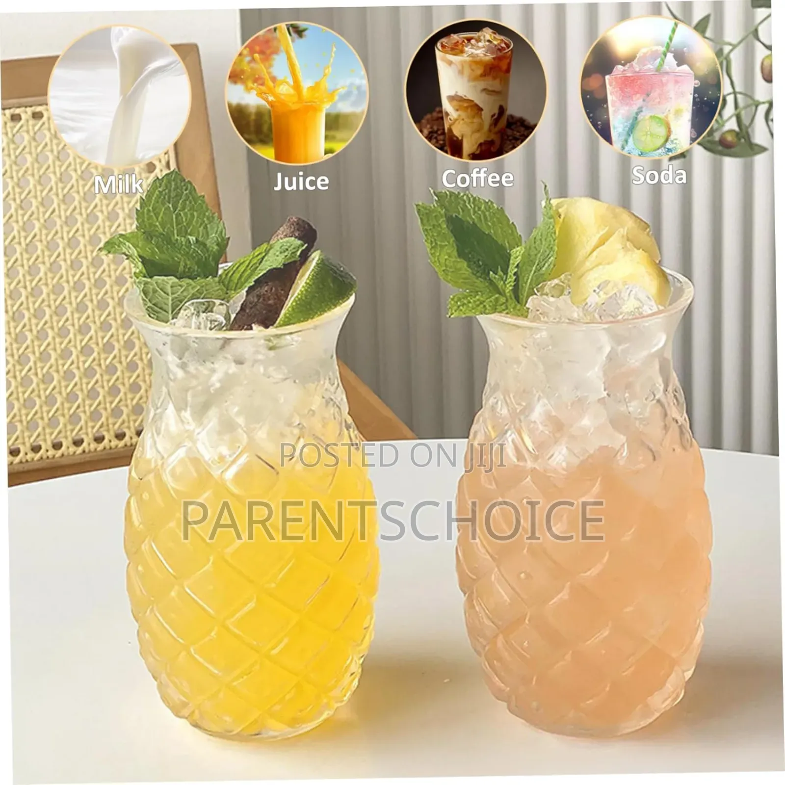 Pineapple Glasses for Cocktails, Drinking Glasses for Bar - 6pcs