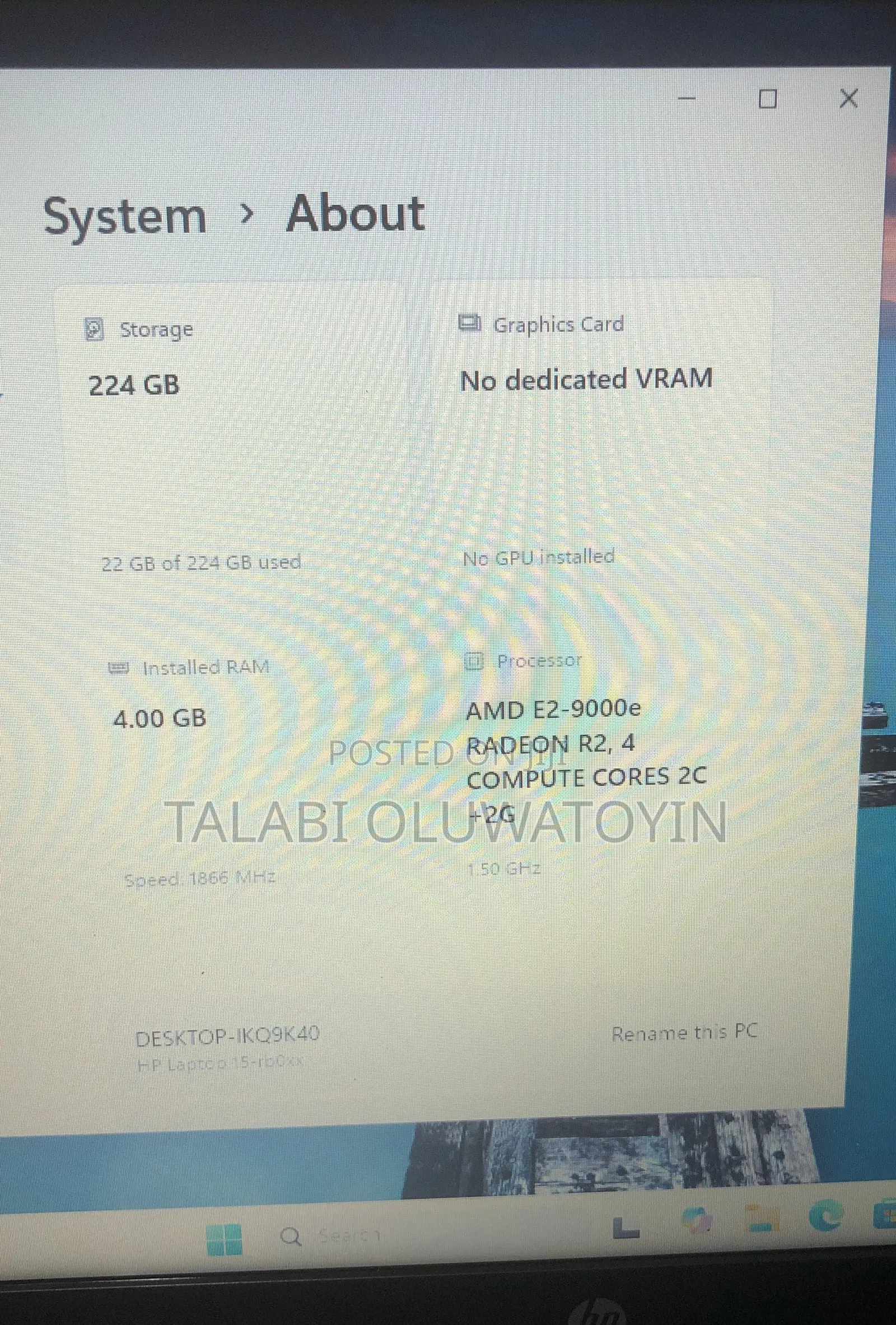 Laptop HP 15 4GB SSD 250GB