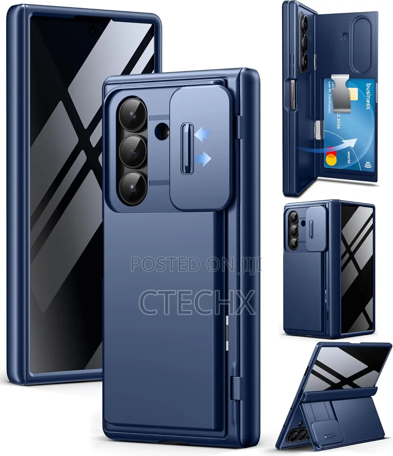 Samsung Galaxy Z Fold 7 Case Invisible Kickstand [4-Card Holder] Blue