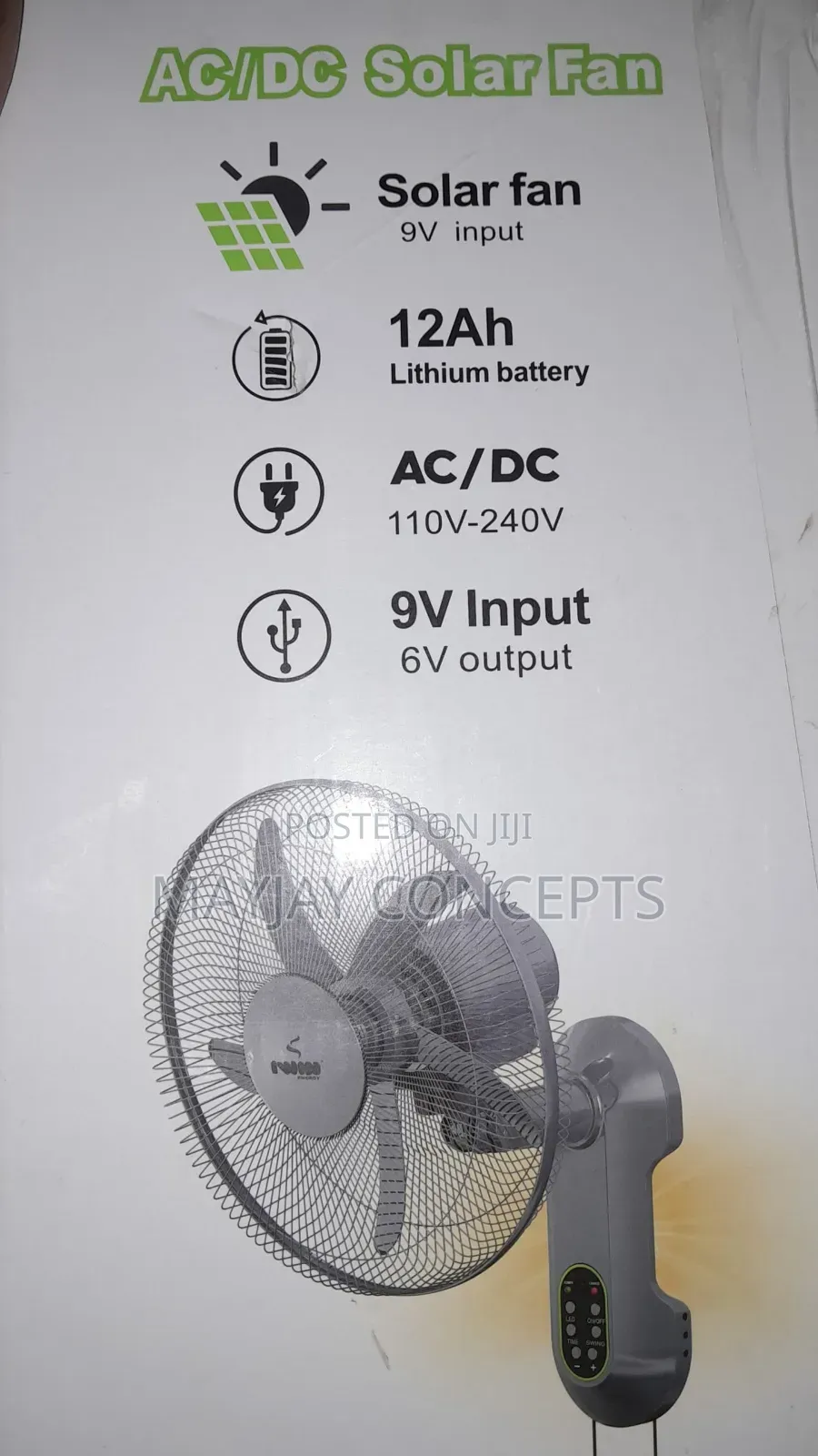 16" Iwin Ac/Dc Rechargeable Wall Fan-Supports Solar Charge●Iw-8216