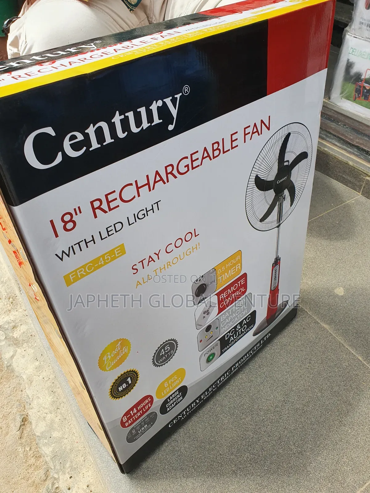 Century 18-Inch Rechargeable Fan – Strong Breeze, Long-Lasting Battery