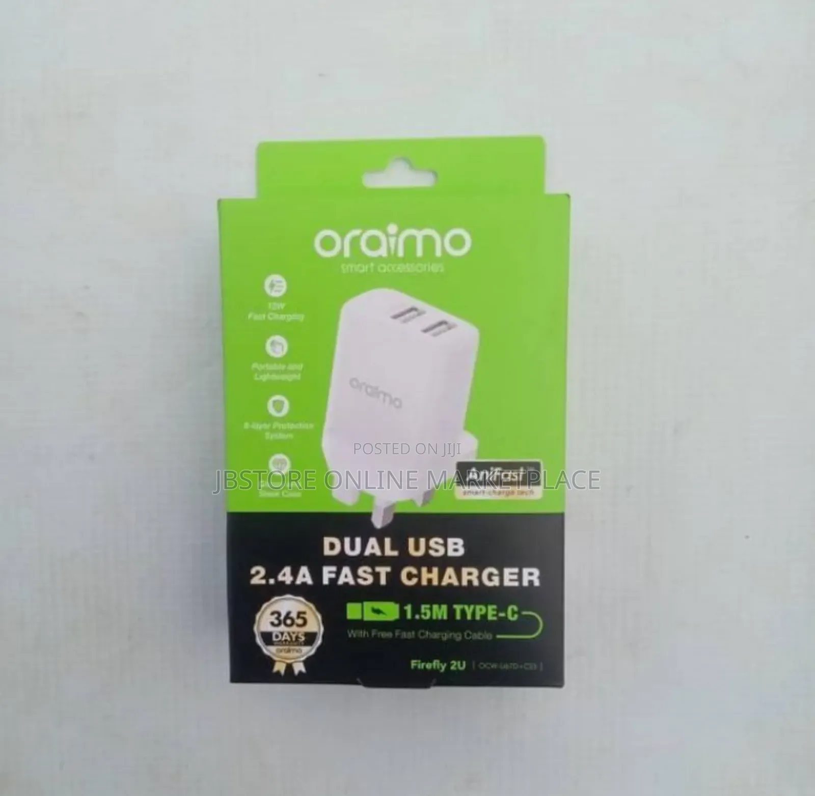 Oraimo Dual Usb Port 2.4a Fast Charger With Android/Type C Usb Cable