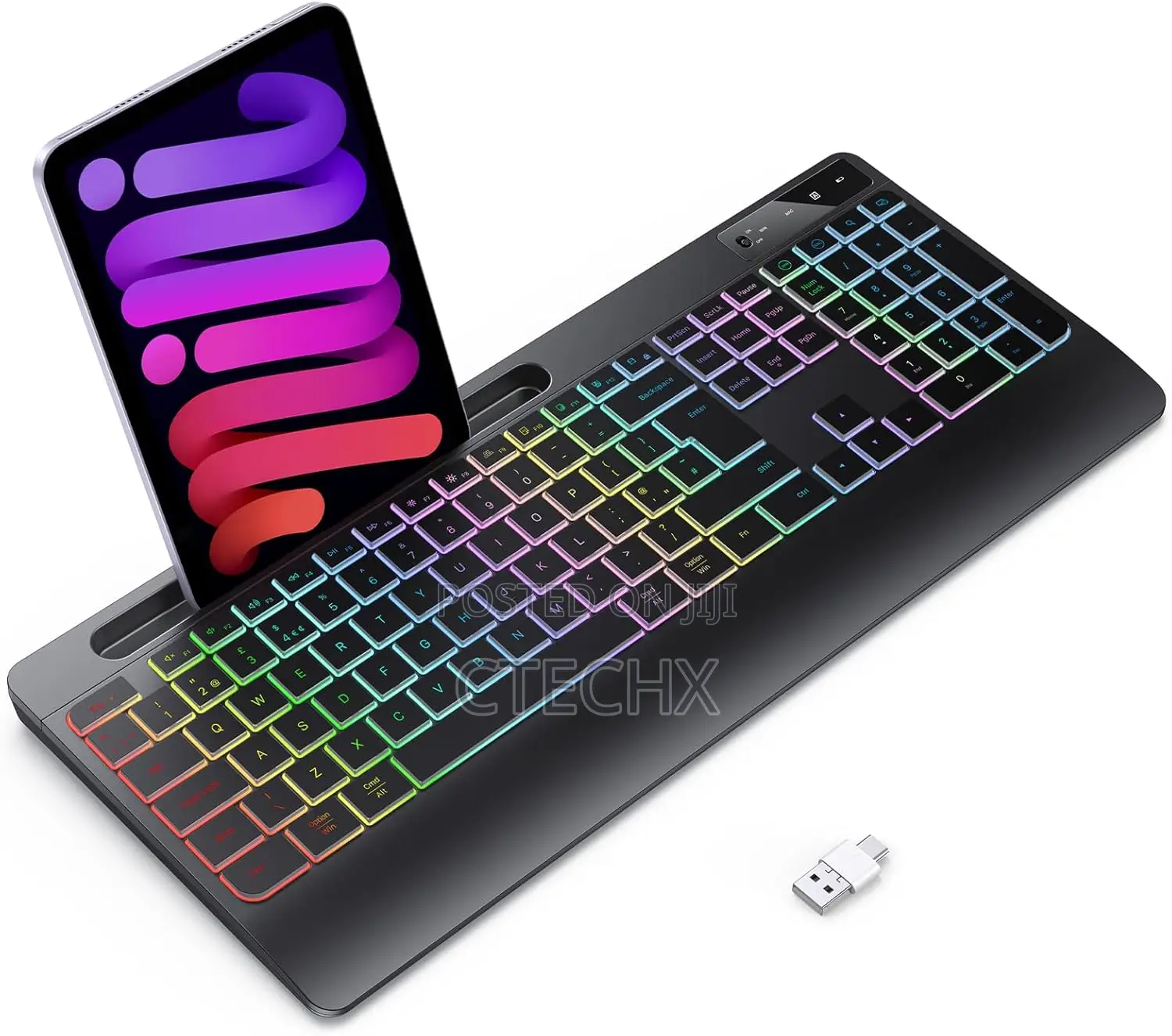 Tecurs 2.4g Wireless Gaming Keyboard Wirst Rest With Phone Holder, Led