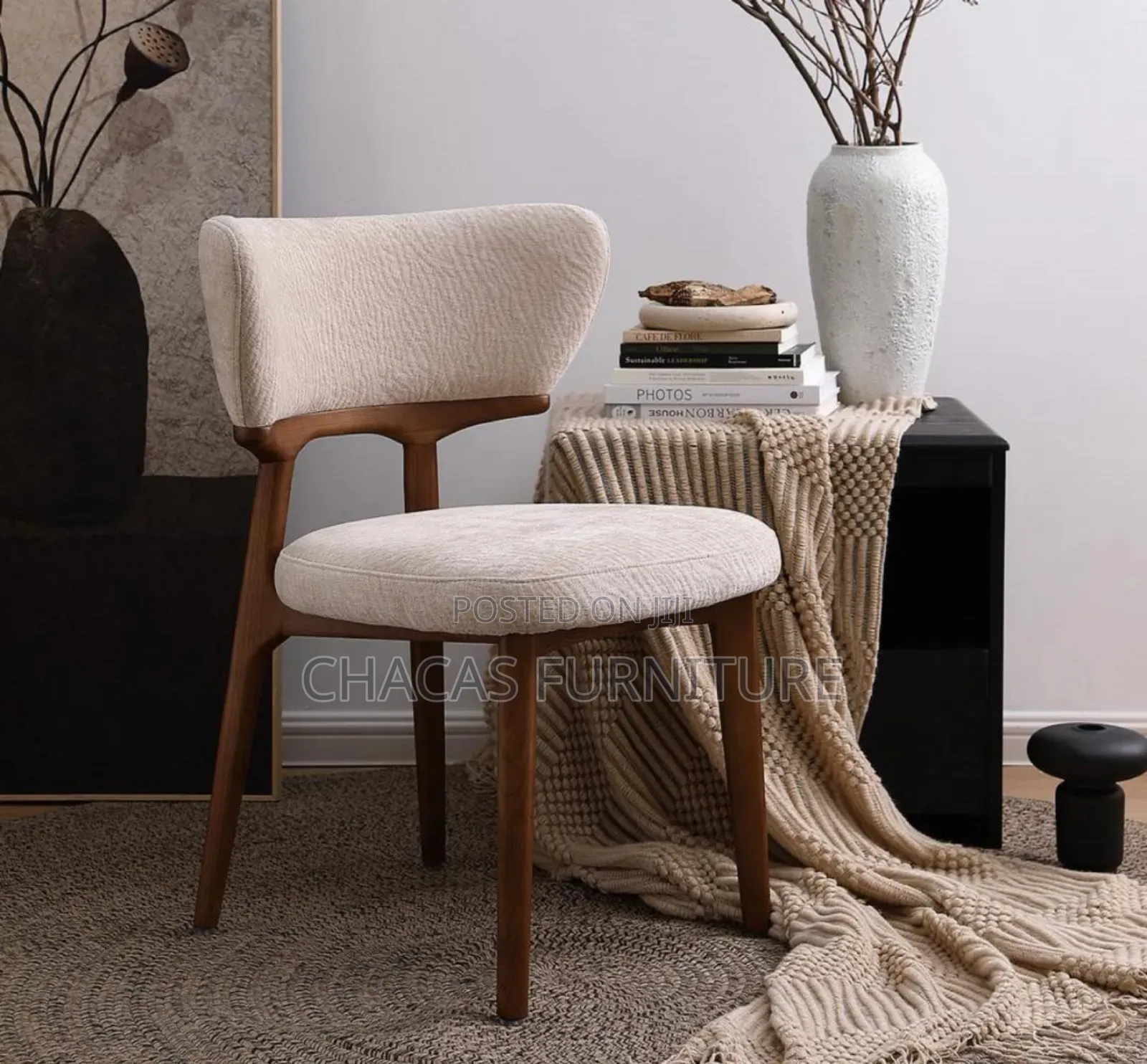 Luxury White Sheep Coating Accent Chair - Modern Dining/Side Chair