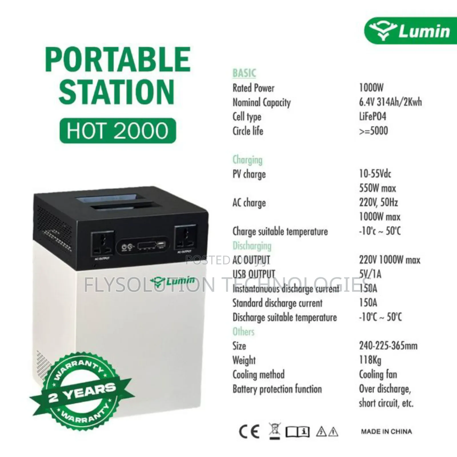 Lumin Hot2000 1000w/2000wh Portable Power Station Solar Generator