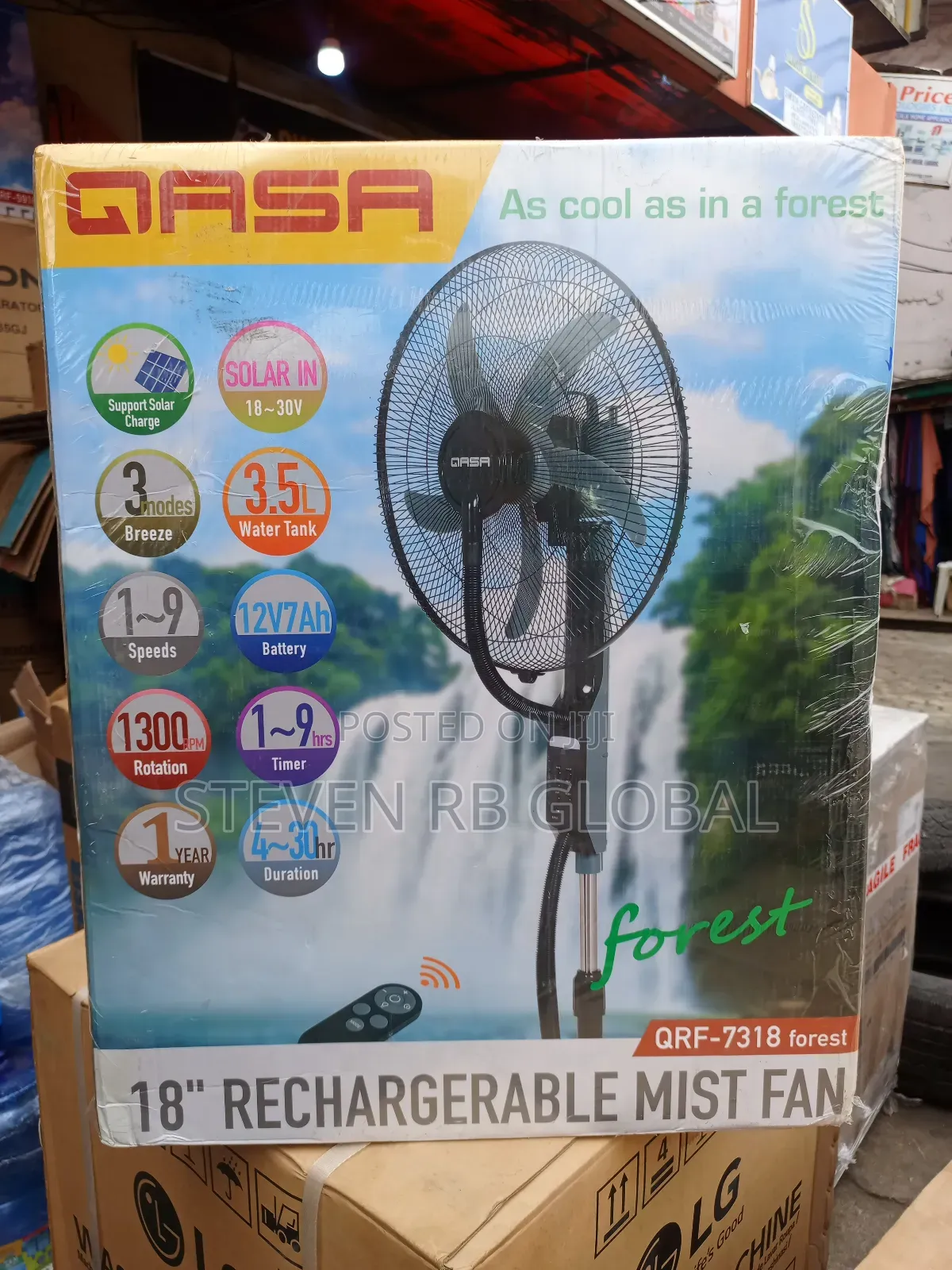 Qasa 18" Rechargeable Mist Fan With Remote – QRF-7318 (Forest)