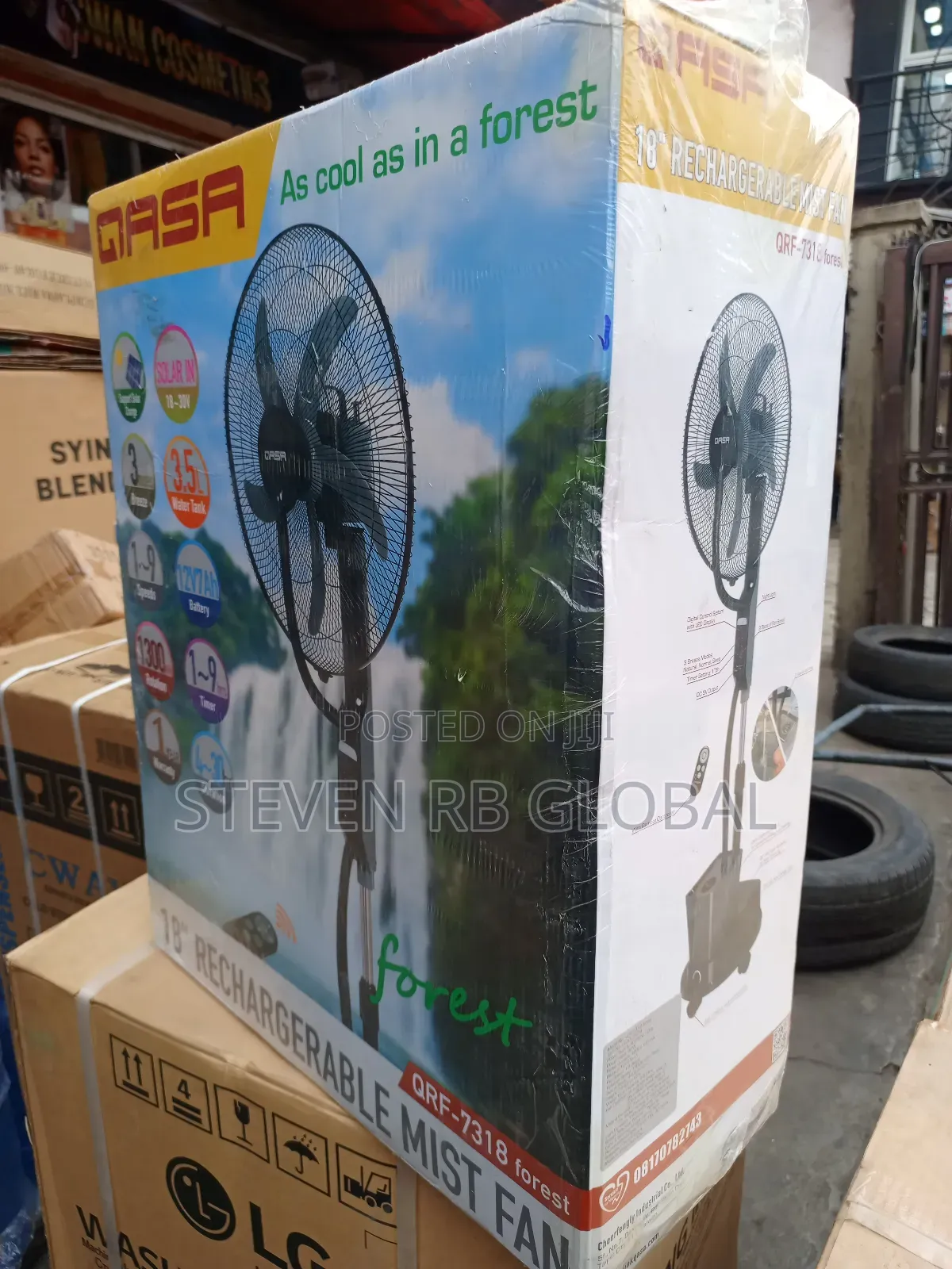 Qasa 18" Rechargeable Mist Fan With Remote – QRF-7318 (Forest)