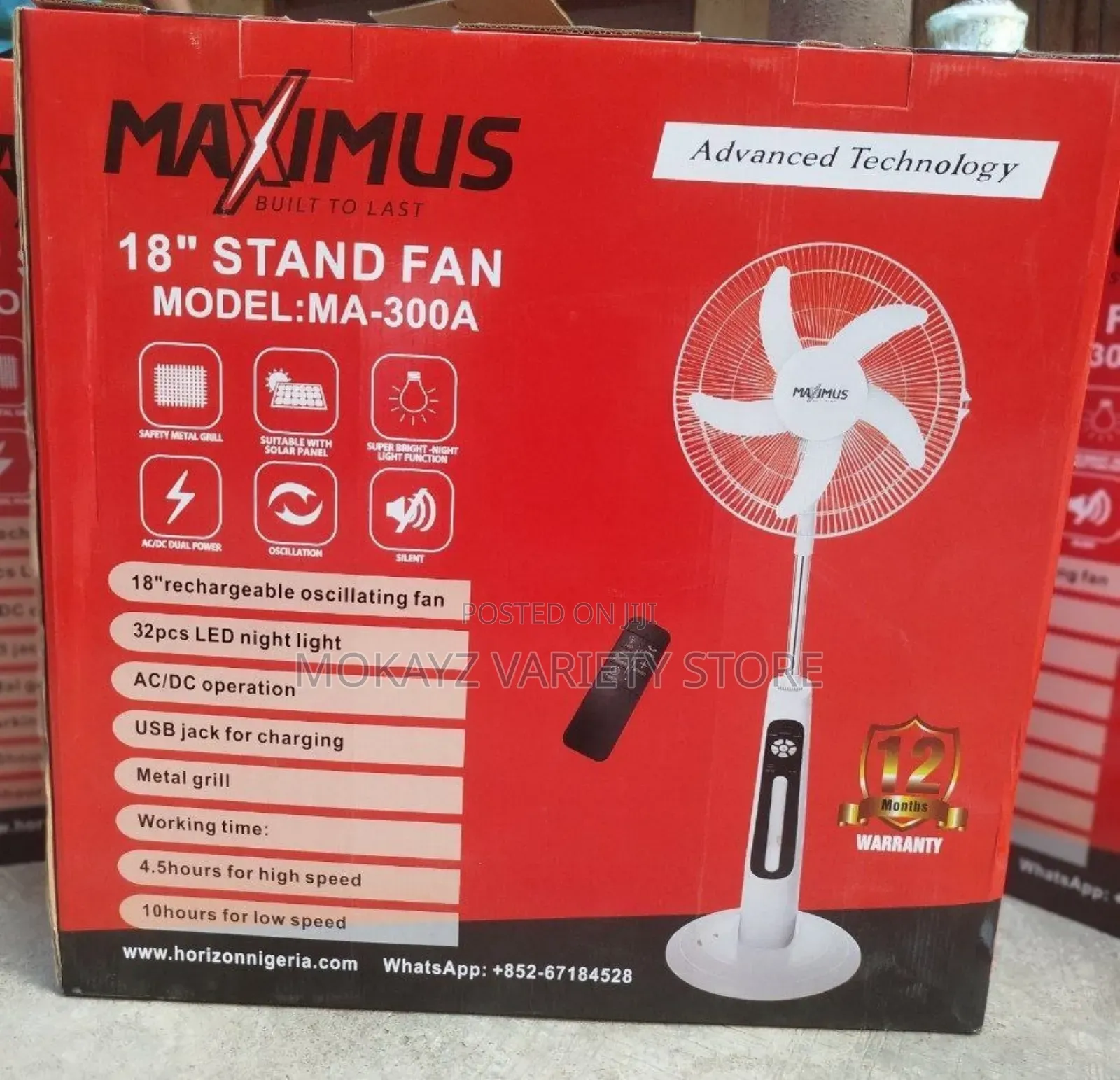 18 Inches Maximus Rechargeable Standing Fan With Remote