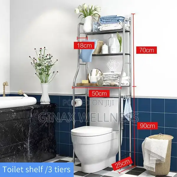 3-Tier Over-the-Toilet Organizer Rack With Side Hooks