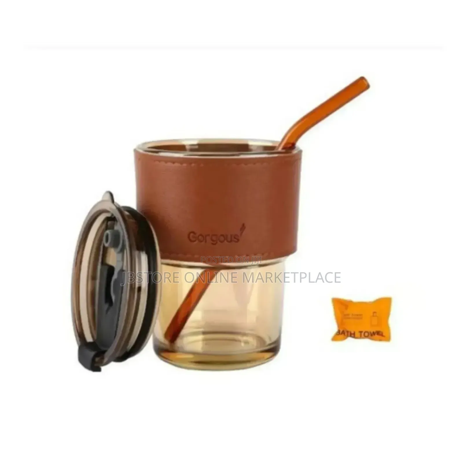 Sub Glass Cup With Glass Straw And Leather Cover