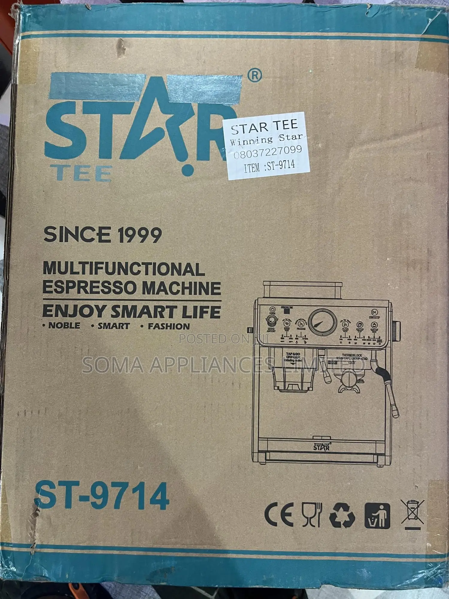 Winning Star St-9714 Professional Espresso Coffee Machine With Grinder