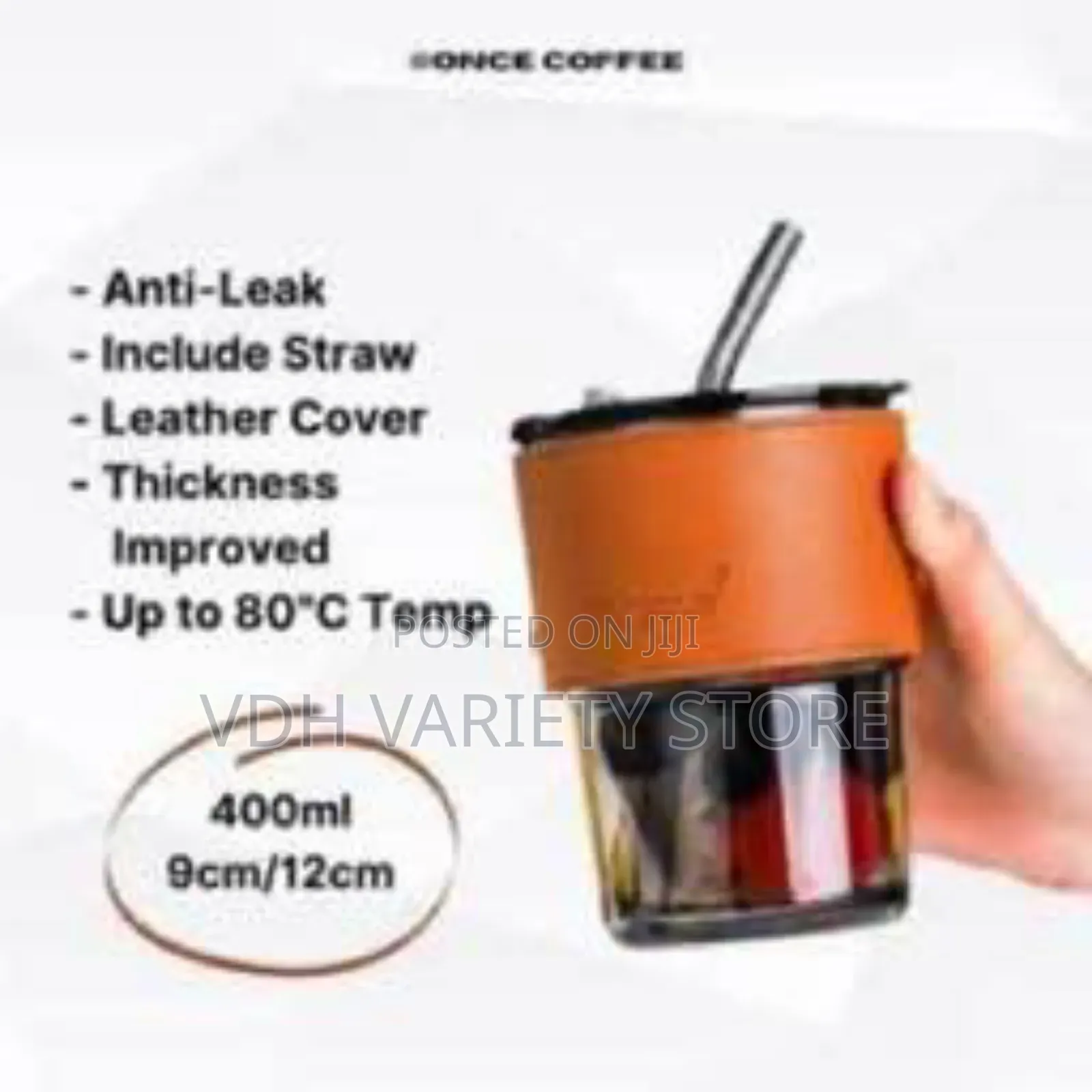 Big Size Leather Grip Quality Thick Glass Cup With Glass Straw
