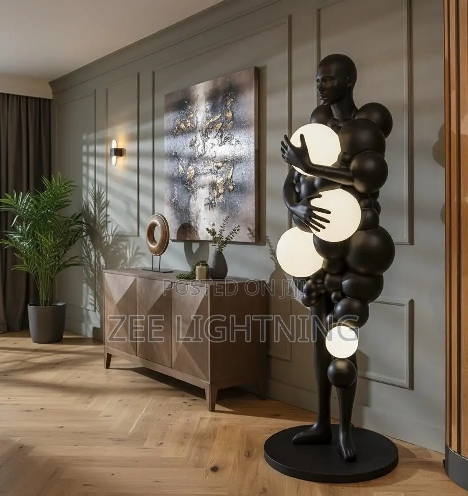 Hotel Lobby Floor Lights Abstract Figure Art Sculpture Holding Lamps