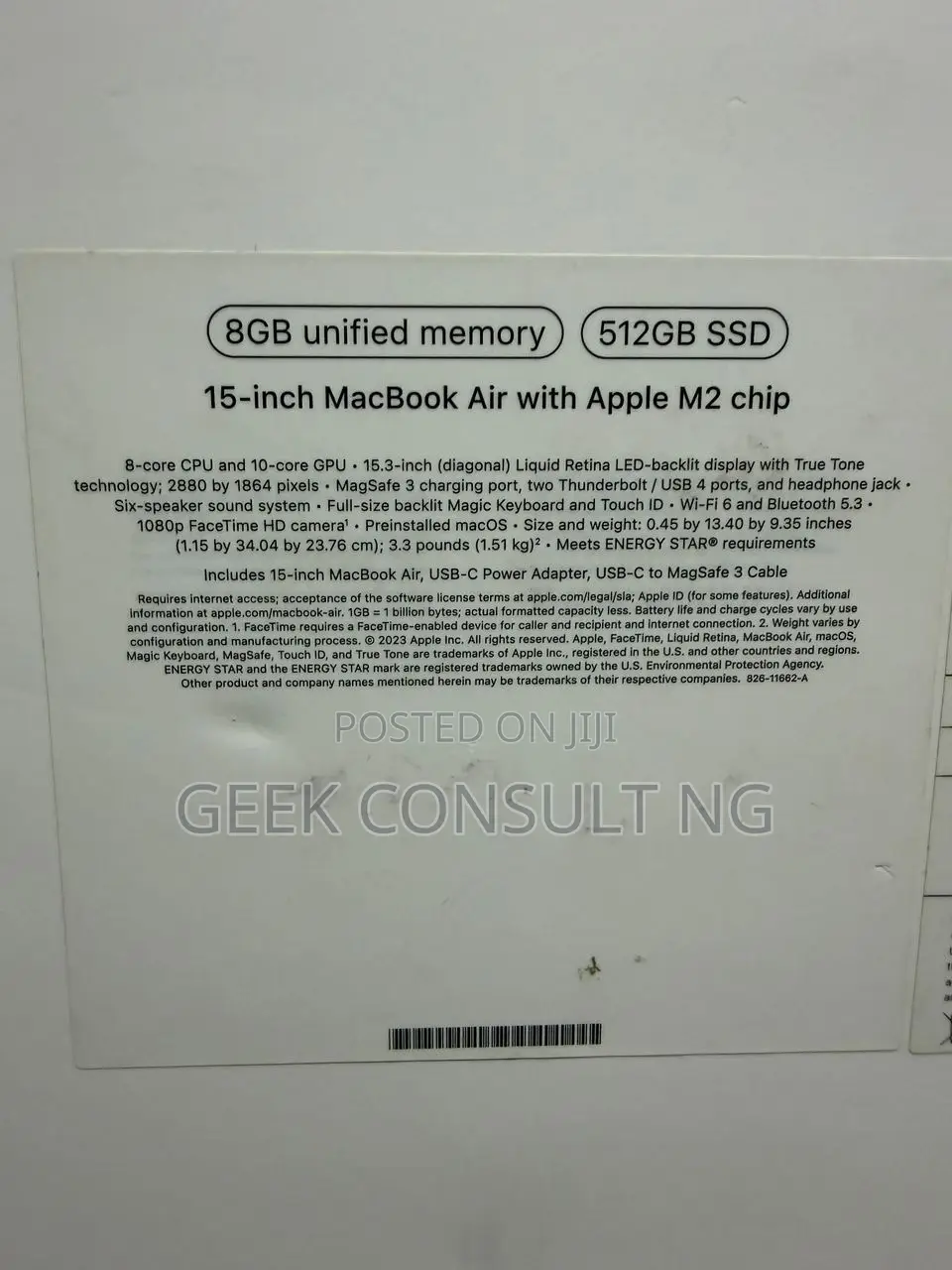 New Laptop Apple MacBook Air 2023 M2 8GB Apple M2 SSD 512GB